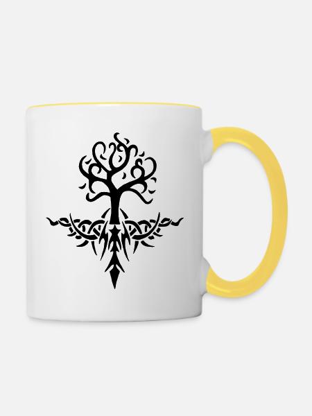 Schwarzer dorniger Baum - Tasse zweifarbig - Weiß/Gelb