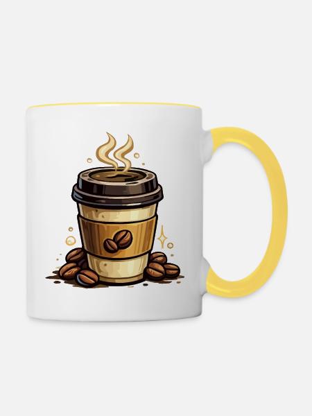 Kaffee Kunst Becher - Tasse zweifarbig - Weiß/Gelb