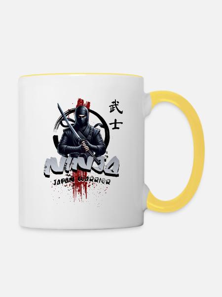 Ninja Japan Krieger - Tasse zweifarbig - Weiß/Gelb