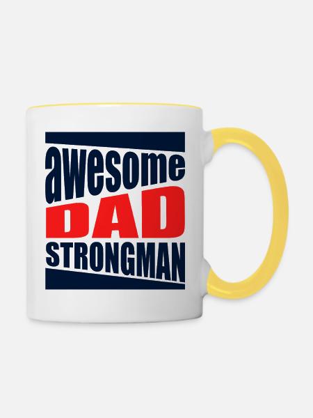 Strongman Dad Awesome Power-Shirt - Tasse zweifarbig - Weiß/Gelb