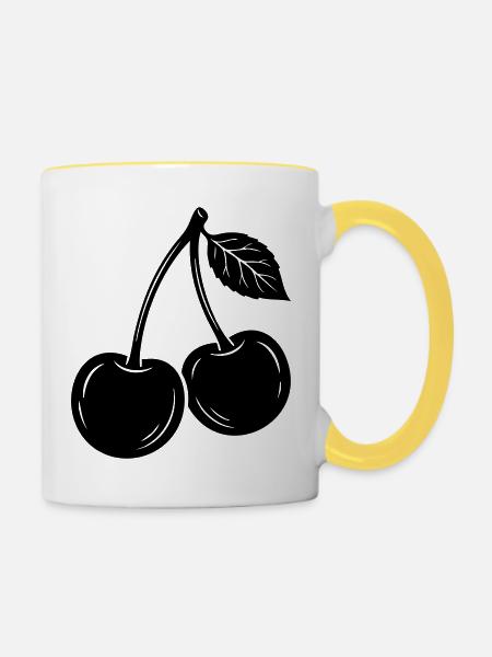 Kirschpaar-Silhouette - Tasse zweifarbig - Weiß/Gelb