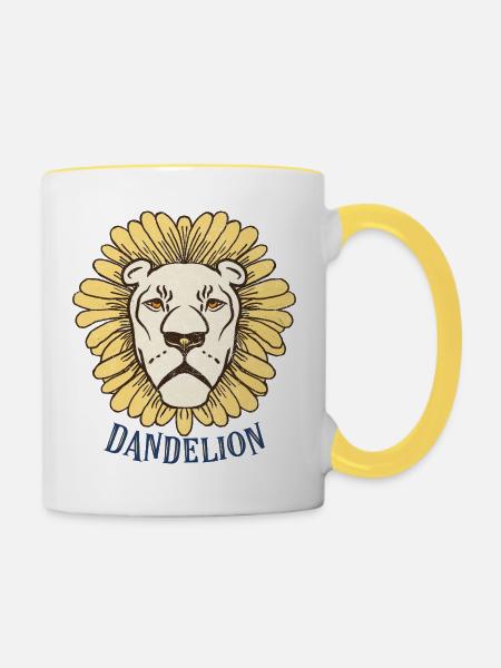 Löwe im Löwenzahn-Kranz - Tasse zweifarbig - Weiß/Gelb