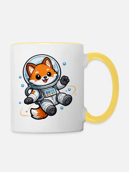 Weltraum Fuchs im Raumanzug - Tasse zweifarbig - Weiß/Gelb
