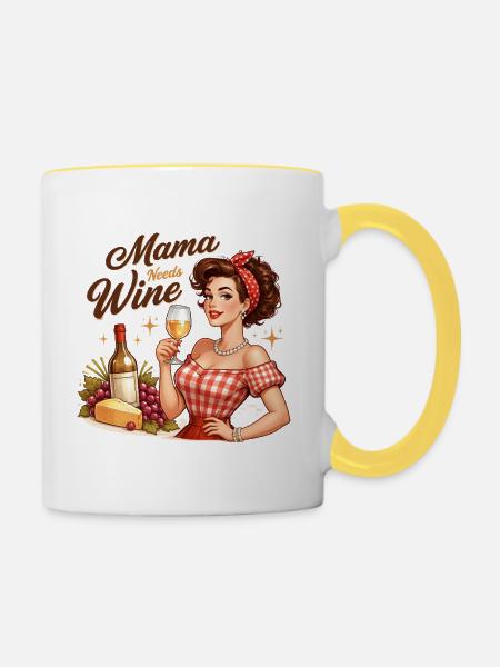 Mama Braucht Wein. Mama needs Wine - Tasse zweifarbig - Weiß/Gelb