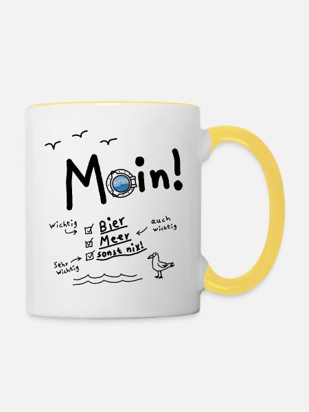 Moin Meer Bier Urlaub - Tasse zweifarbig - Weiß/Gelb