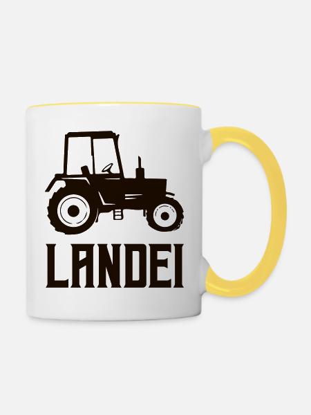 Traktor Silhouette Landei - Tasse zweifarbig - Weiß/Gelb