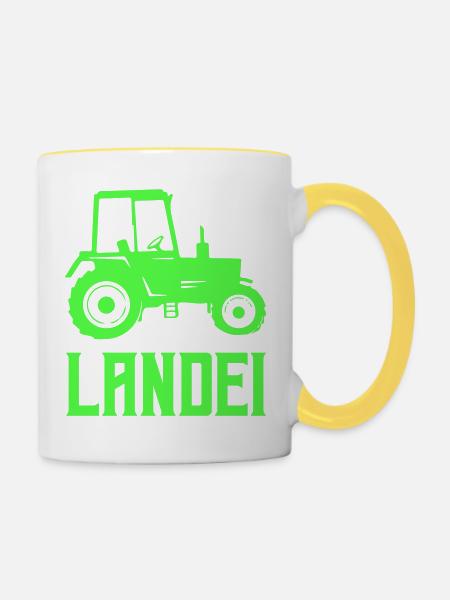 Traktor Silhouette Landei - Tasse zweifarbig - Weiß/Gelb