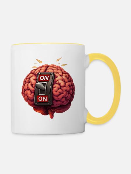 Brain on - always - Tasse zweifarbig - Weiß/Gelb