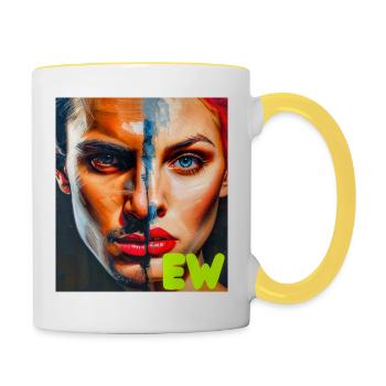 Double portrait en zones de couleur néon - Mug contrasté - blanc/jaune - Droite