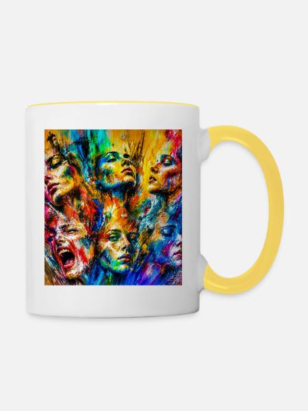 Farbenfrohes Gesicht Regen - Tasse zweifarbig - Weiß/Gelb