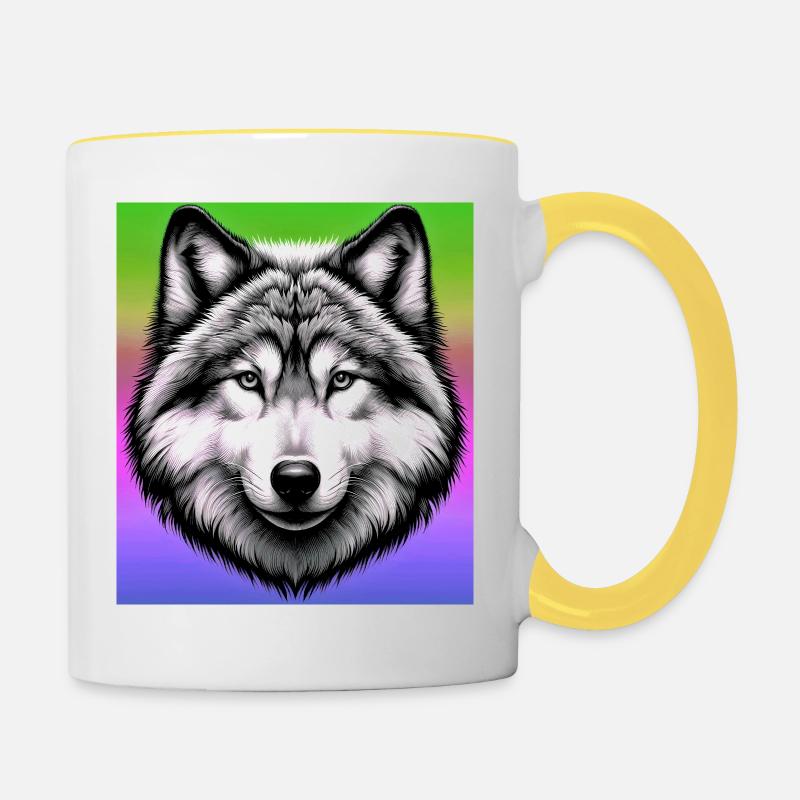 Wolf - Contrasting Mug - white/yellow