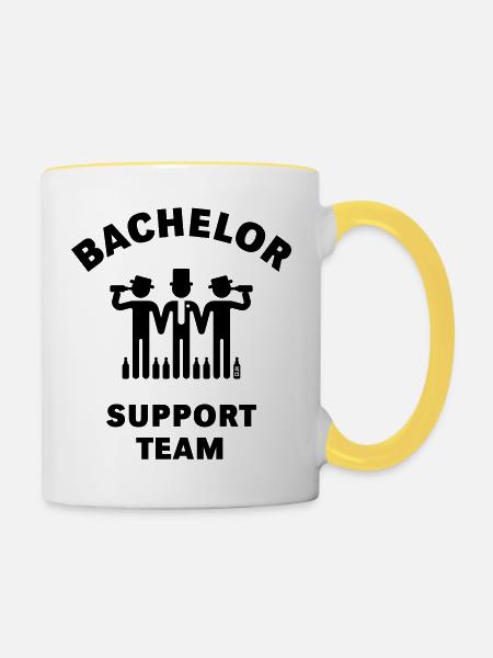 Junggesellen-Support-Team (Bräutigam / Junggesellenabschied / Schwarz) - Tasse zweifarbig - Weiß/Gelb