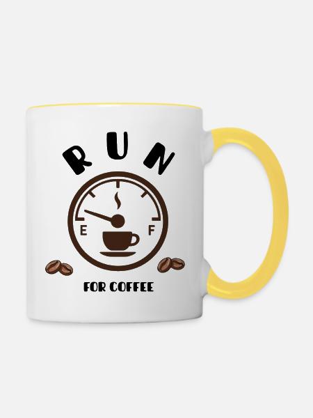 Kaffeezeiger Zifferblatt Design - Tasse zweifarbig - Weiß/Gelb