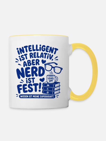 Intelligent Ist Relativ Nerd - Tasse zweifarbig - Weiß/Gelb