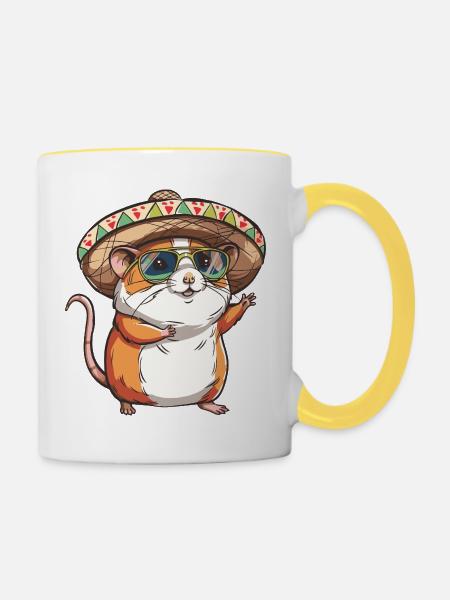 Hamster Lustig Sombrero - Tasse zweifarbig - Weiß/Gelb
