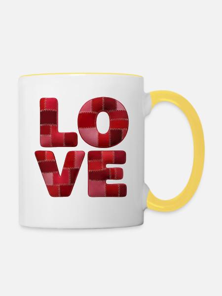 Patchwork Love Schriftzug - Tasse zweifarbig - Weiß/Gelb