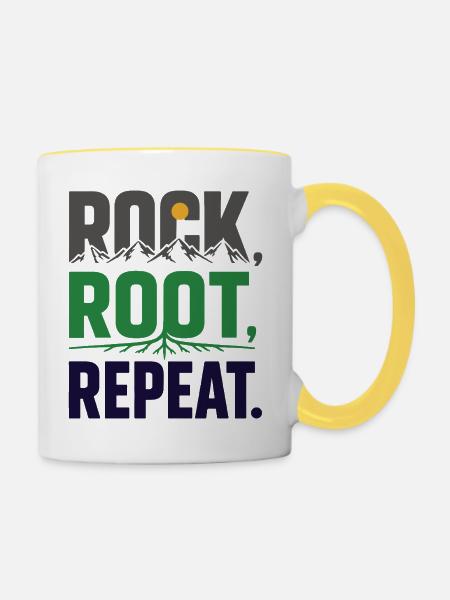 Trailrunning – Rock, Root, Repeat - Tasse zweifarbig - Weiß/Gelb
