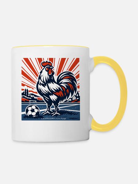 Allez Frankreich Maskottchen Fußballsommer - Tasse zweifarbig - Weiß/Gelb