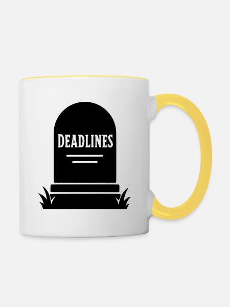 Deadlines Grabstein Büro - Tasse zweifarbig - Weiß/Gelb