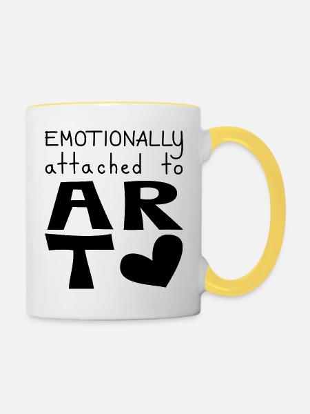 Emotional an Kunst gebunden, schwarz - Tasse zweifarbig - Weiß/Gelb