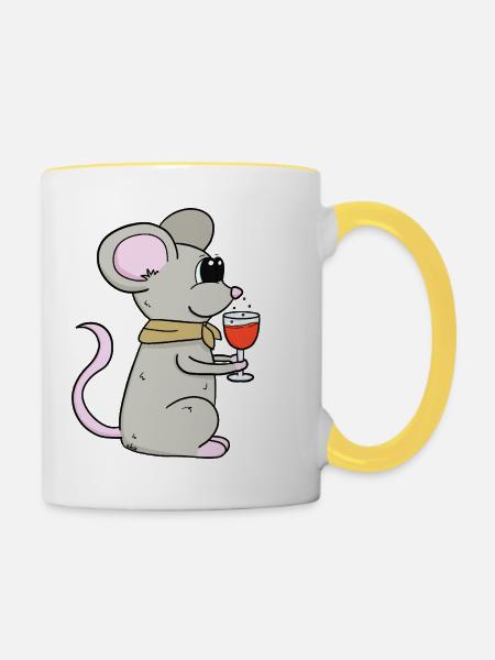 Maus Partymaus mit Spaßgetränk - Tasse zweifarbig - Weiß/Gelb