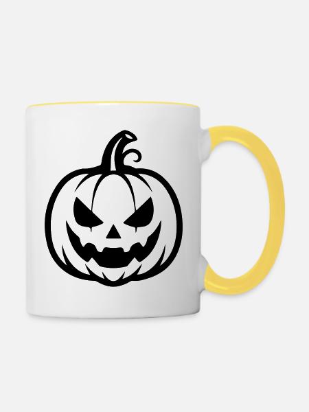 Kürbis Kopf - Tasse zweifarbig - Weiß/Gelb