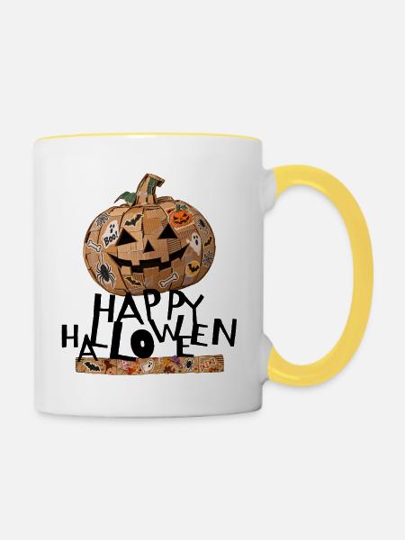 Happy-Halloween - Tasse zweifarbig - Weiß/Gelb