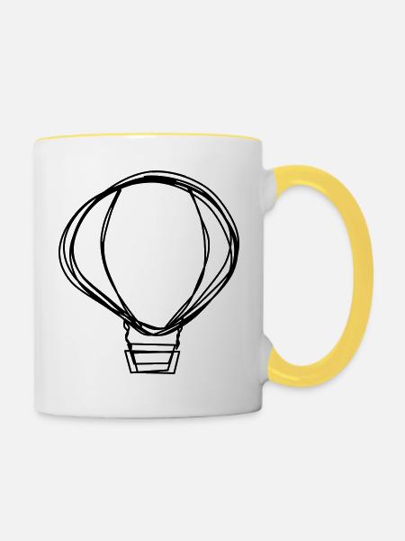 Heißluftballon handgezeichnet - Tasse zweifarbig - Weiß/Gelb