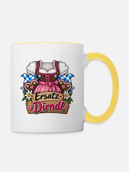 Ersatz Dirndl Trachten Damen - Tasse zweifarbig - Weiß/Gelb