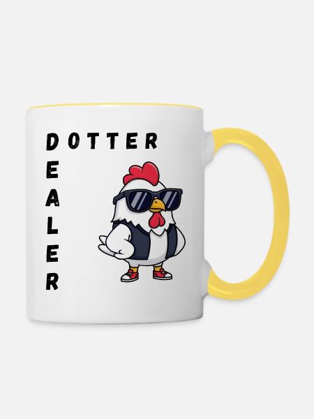 Dotterdealer lustiges Huhn - Tasse zweifarbig - Weiß/Gelb