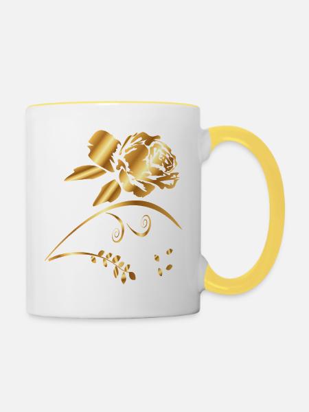 Goldenes Rosen-Ornament - Tasse zweifarbig - Weiß/Gelb