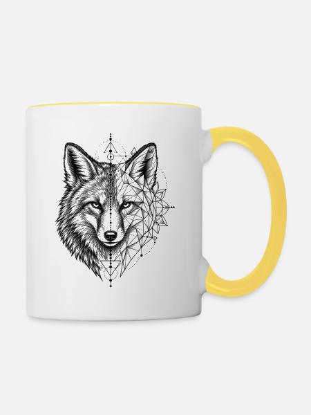 Fuchs – Krafttier der Intuition - Tasse zweifarbig - Weiß/Gelb