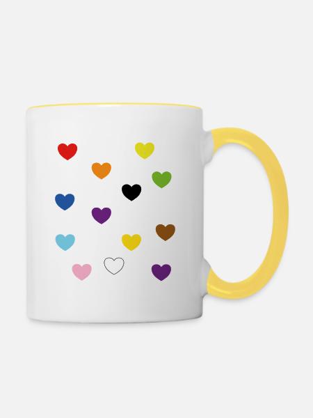 Rainbow Hearts – Inklusive Pride-Farben - Tasse zweifarbig - Weiß/Gelb