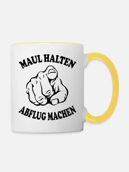 Maul halten Abflug machen Schnauze halten - Tasse zweifarbig - Weiß/Gelb