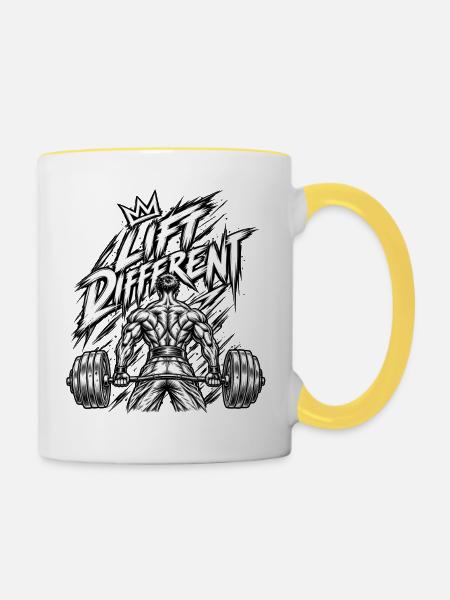Anders heben – Schweres Gewichtheben - Tasse zweifarbig - Weiß/Gelb