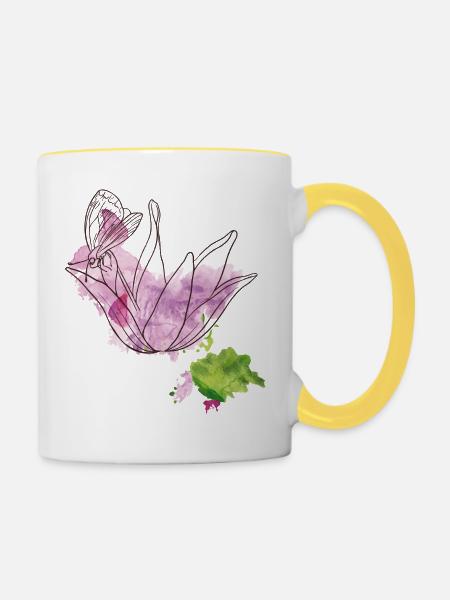 Blüte mit Insekt - Tasse zweifarbig - Weiß/Gelb