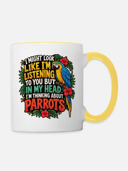 Lustige Papageien-Mama Besitzerin Vogelliebhaber Tropische Haustierkunst - Tasse zweifarbig - Weiß/Gelb