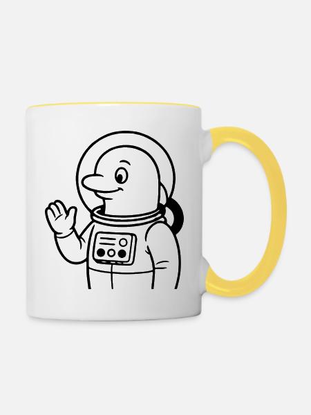 Delfin als Astronaut – Schwarz - Tasse zweifarbig - Weiß/Gelb