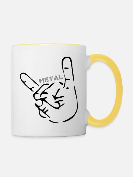 Heavy Metal Pommesgabel - Tasse zweifarbig - Weiß/Gelb