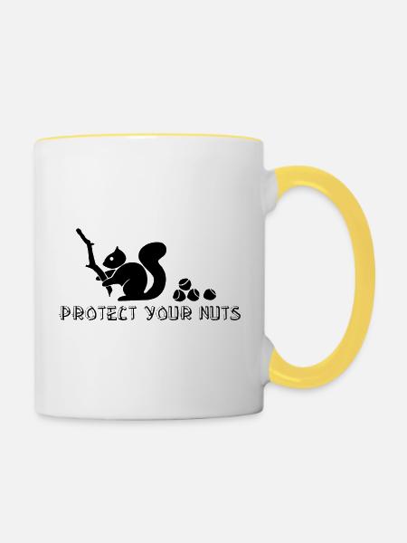 Protect your nuts - Tasse zweifarbig - Weiß/Gelb