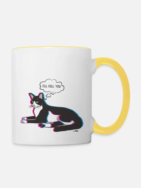 Katze ich dich töten werde - Tasse zweifarbig - Weiß/Gelb