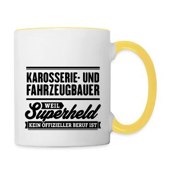 Superheld Karosserie und Fahrzeugbauer - Tasse zweifarbig - Weiß/Gelb - Rechts