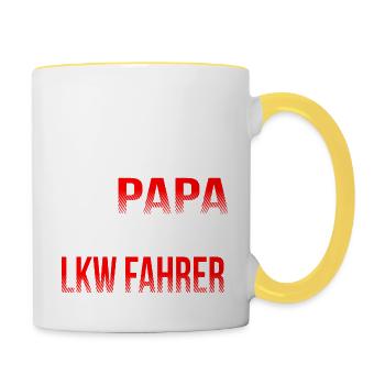 LKW - Ich bin stolz. Mein Papa ist LKW - T-Shirt - Tasse zweifarbig - Weiß/Gelb - Rechts