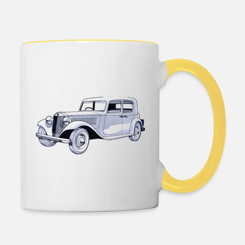 Voiture ancienne de collection - Mug contrasté - blanc/jaune