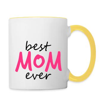 text best mom ever sticker autocollant button amour - Mug contrasté - blanc/jaune - Droite