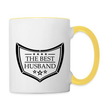 logo bouclier text the best world le meilleur monde eh - Mug contrasté - blanc/jaune - Droite
