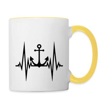 heartbeat pulse frequency anchor boat ship swim - Contrasting Mug - white/yellow - Right