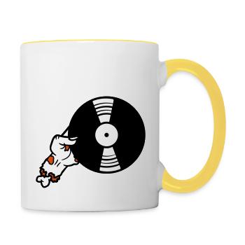 dj vinyl platte club musik auflegen disko party fe - Tasse zweifarbig - Weiß/Gelb - Rechts