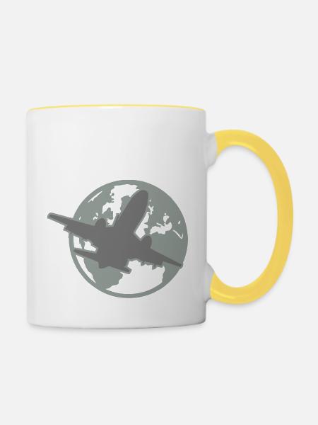 flugzeug - Tasse zweifarbig - Weiß/Gelb
