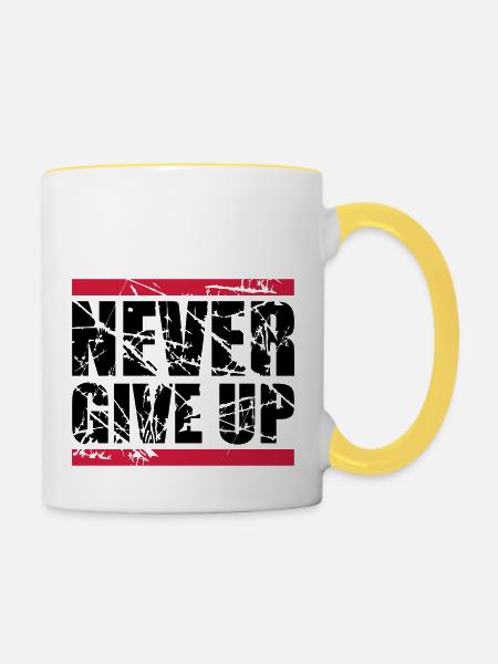 risse kratzer rot balken never give up niemals auf - Tasse zweifarbig - Weiß/Gelb